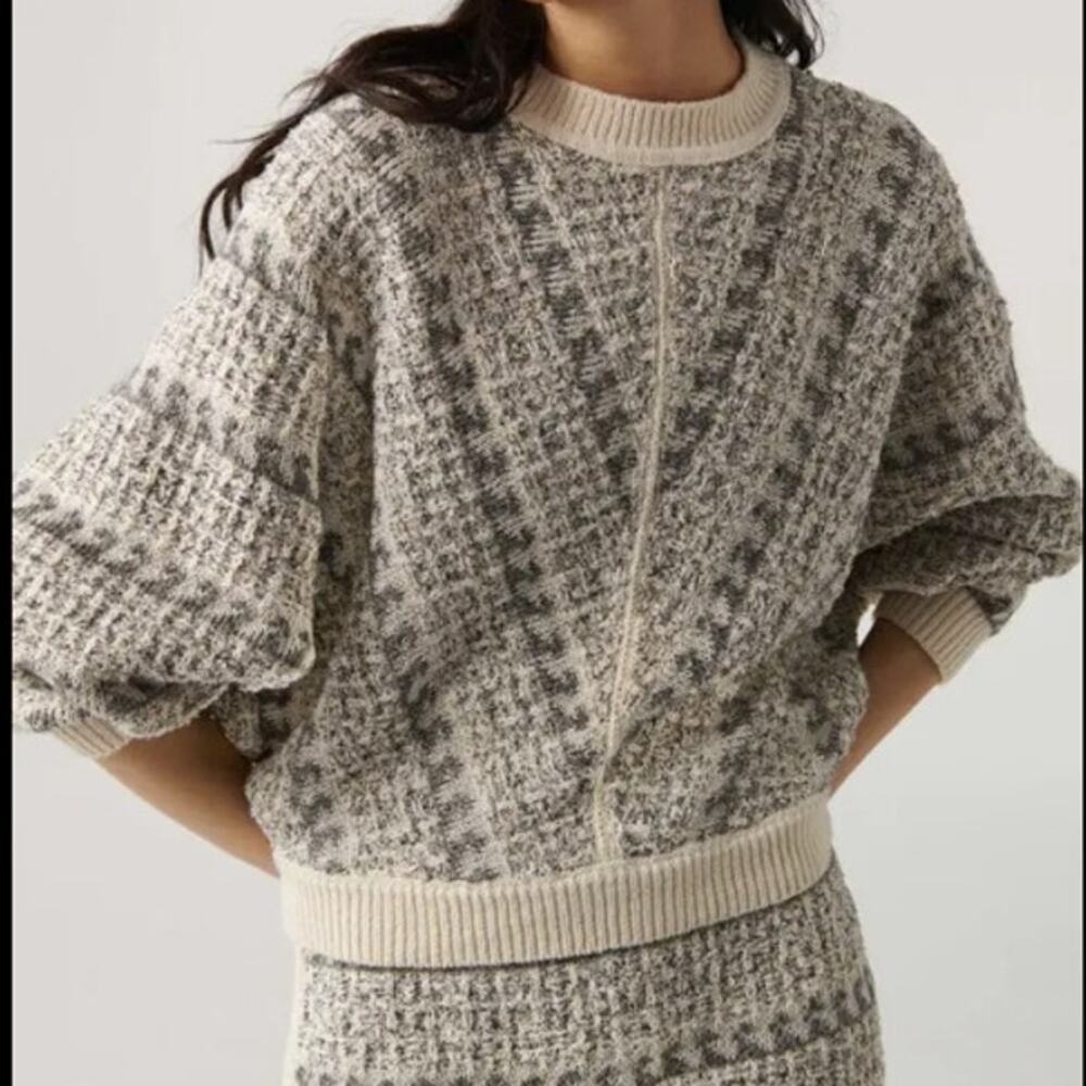 ba&sh Textured Knit Sweater in Gray and Cream